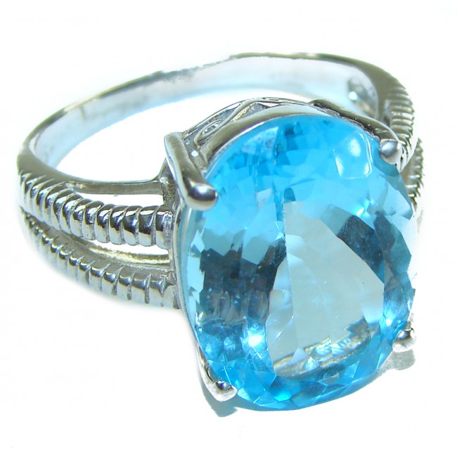 21.5 carat oval cut Swiss Blue Topaz .925 Sterling Silver handmade Ring size 10