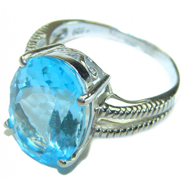 21.5 carat oval cut Swiss Blue Topaz .925 Sterling Silver handmade Ring size 10