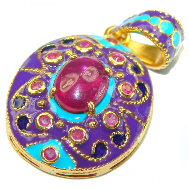 True Passion Ruby Enamel 14K Gold over .925 Sterling Silver handmade Pendant