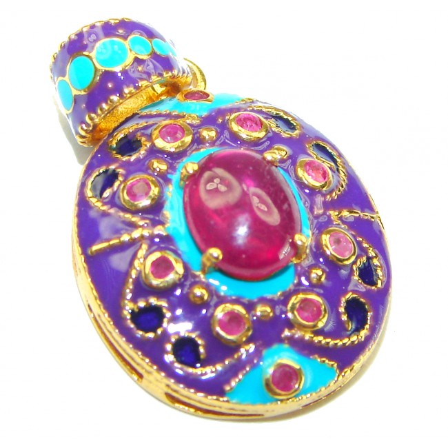 True Passion Ruby Enamel 14K Gold over .925 Sterling Silver handmade Pendant