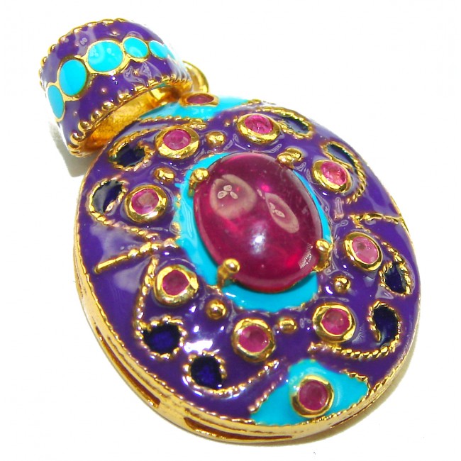 True Passion Ruby Enamel 14K Gold over .925 Sterling Silver handmade Pendant