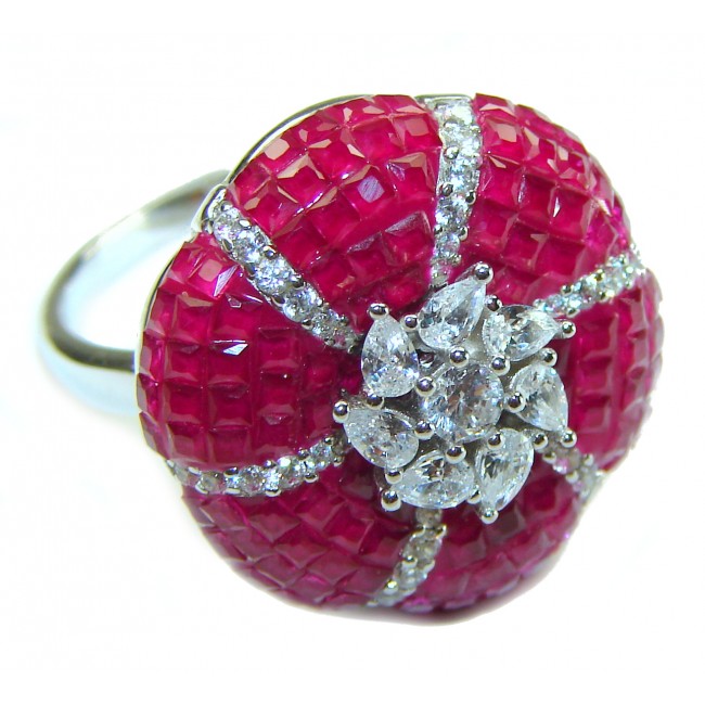 Born to Glam floral-inspired authentic Ruby .925 Silver handcrafted Cocktail Ring s. 8 1/4