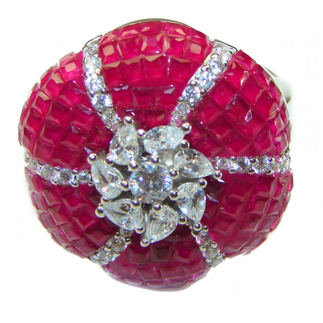 Born to Glam floral-inspired authentic Ruby .925 Silver handcrafted Cocktail Ring s. 8 1/4