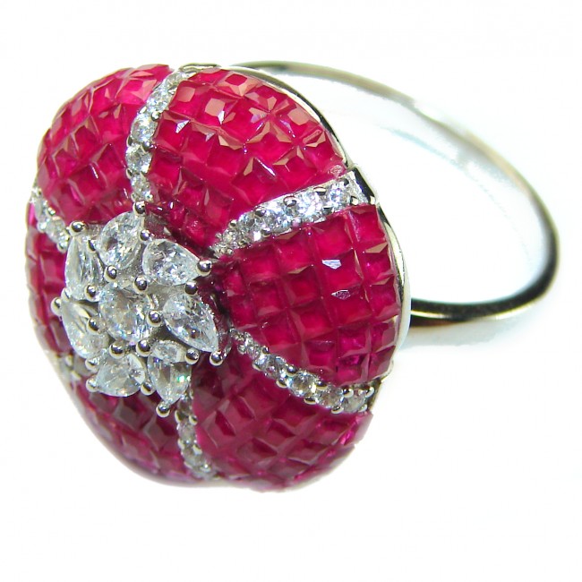 Born to Glam floral-inspired authentic Ruby .925 Silver handcrafted Cocktail Ring s. 8 1/4