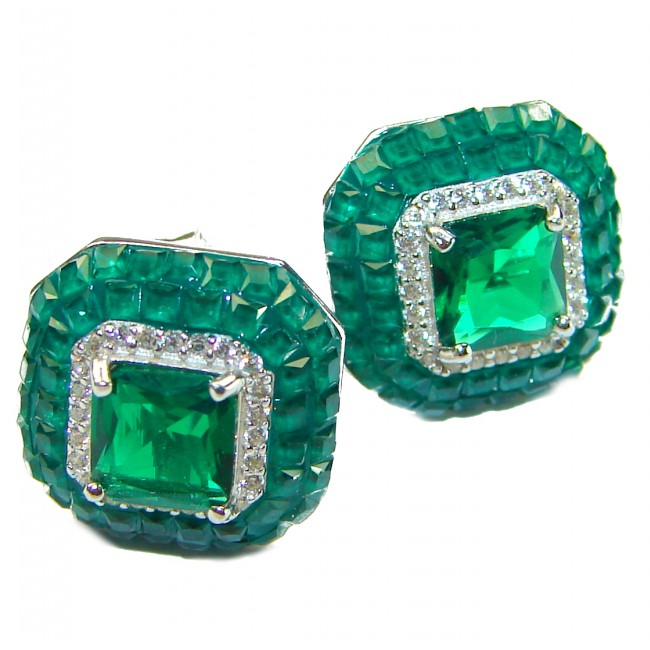 Incredible genuine Emerald .925 Sterling Silver handcrafted Earrings