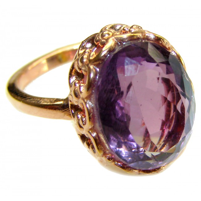 Dramatic design 18.5 carat Amethyst 14K Rose Gold over .925 Sterling Silver Handcrafted Ring size 7 1/4