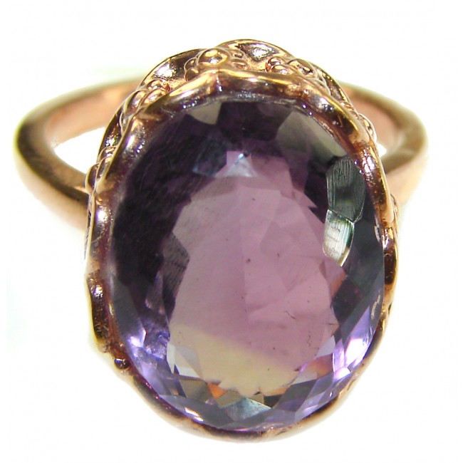 Dramatic design 18.5 carat Amethyst 14K Rose Gold over .925 Sterling Silver Handcrafted Ring size 7 1/4