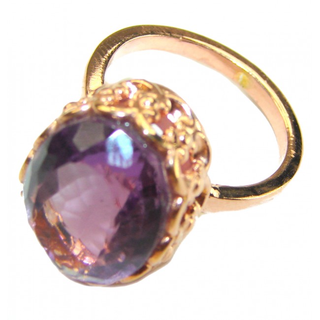 Dramatic design 18.5 carat Amethyst 14K Rose Gold over .925 Sterling Silver Handcrafted Ring size 7 1/4