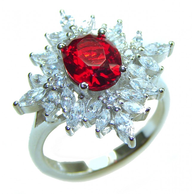 Red Brilliance 3.5 carat Ruby .925 Silver handcrafted Cocktail Ring s. 7