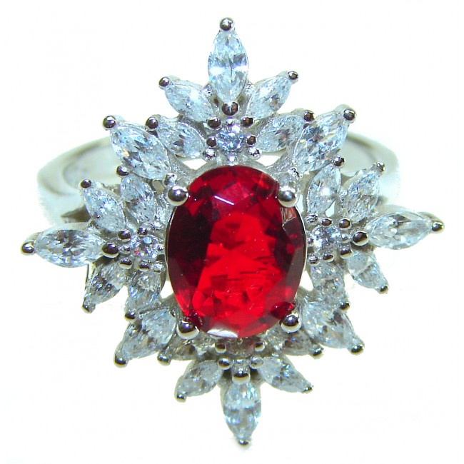 Red Brilliance 3.5 carat Ruby .925 Silver handcrafted Cocktail Ring s. 7