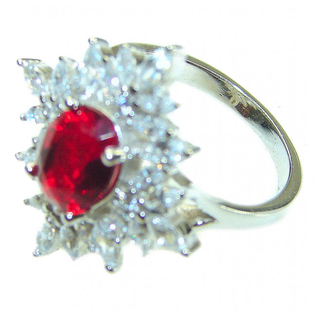 Red Brilliance 3.5 carat Ruby .925 Silver handcrafted Cocktail Ring s. 7