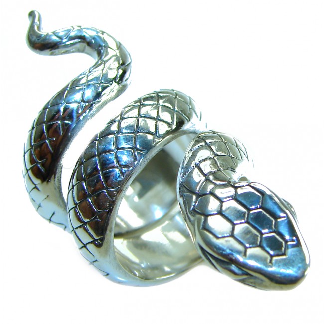 Large Boa Snake .925 Sterling Silver handcrafted Statement Ring size 8