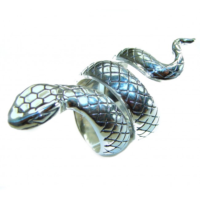 Large Boa Snake .925 Sterling Silver handcrafted Statement Ring size 8