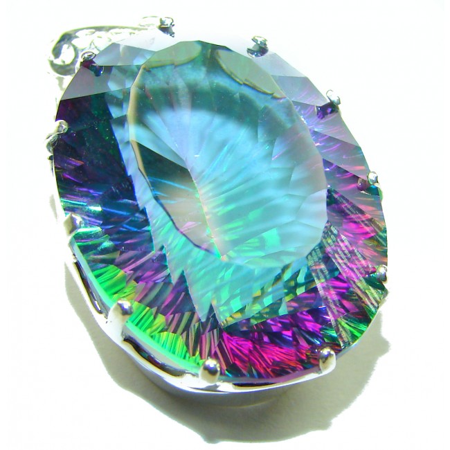 48.2 carat oval cut Mystic Aurora Topaz .925 Sterling Silver handcrafted Pendant