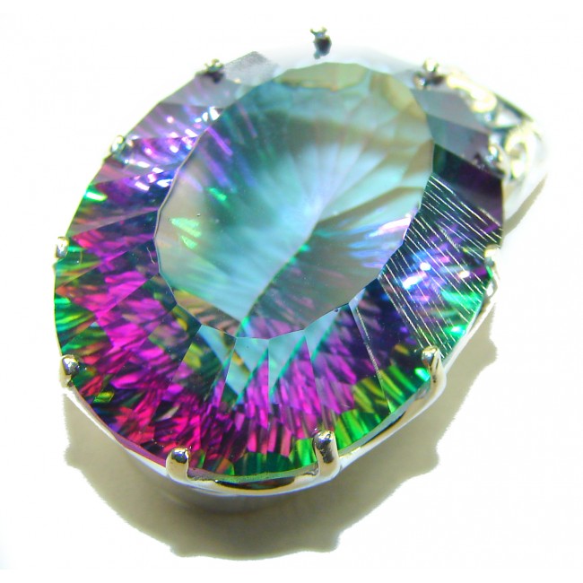 48.2 carat oval cut Mystic Aurora Topaz .925 Sterling Silver handcrafted Pendant