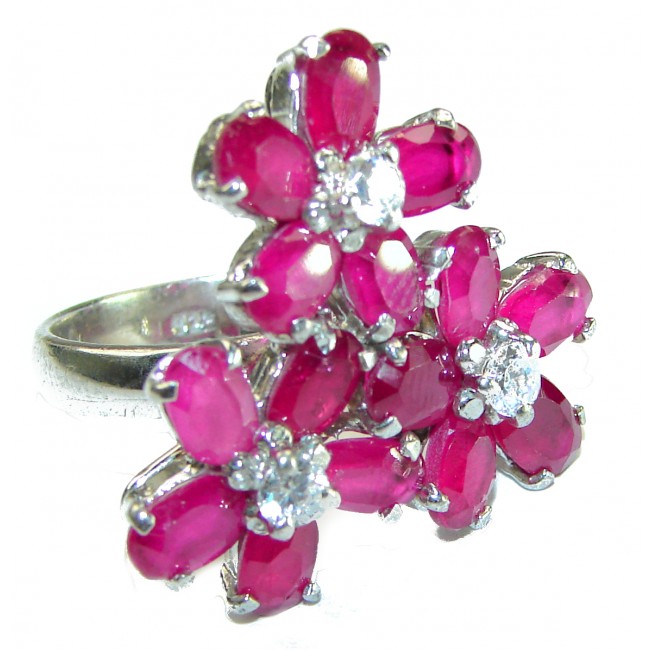 Rose Garden 18.5 carat unique authentic Ruby .925 Sterling Silver handcrafted Ring size 7 3/4