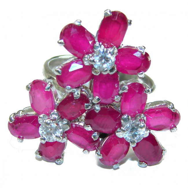 Rose Garden 18.5 carat unique authentic Ruby .925 Sterling Silver handcrafted Ring size 7 3/4