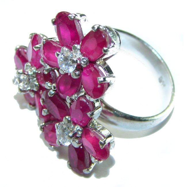 Rose Garden 18.5 carat unique authentic Ruby .925 Sterling Silver handcrafted Ring size 7 3/4