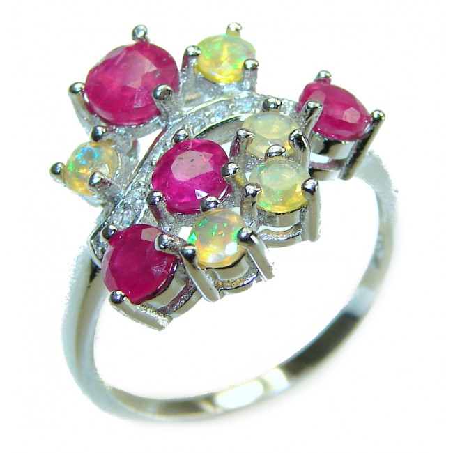 Vintage Style Ethiopian Opal Ruby .925 Sterling Silver handmade Cocktail Ring s. 8