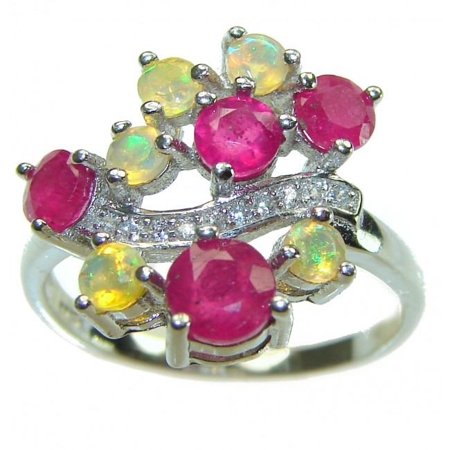 Vintage Style Ethiopian Opal Ruby .925 Sterling Silver handmade Cocktail Ring s. 8