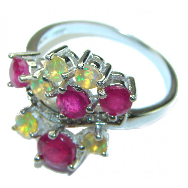 Vintage Style Ethiopian Opal Ruby .925 Sterling Silver handmade Cocktail Ring s. 8