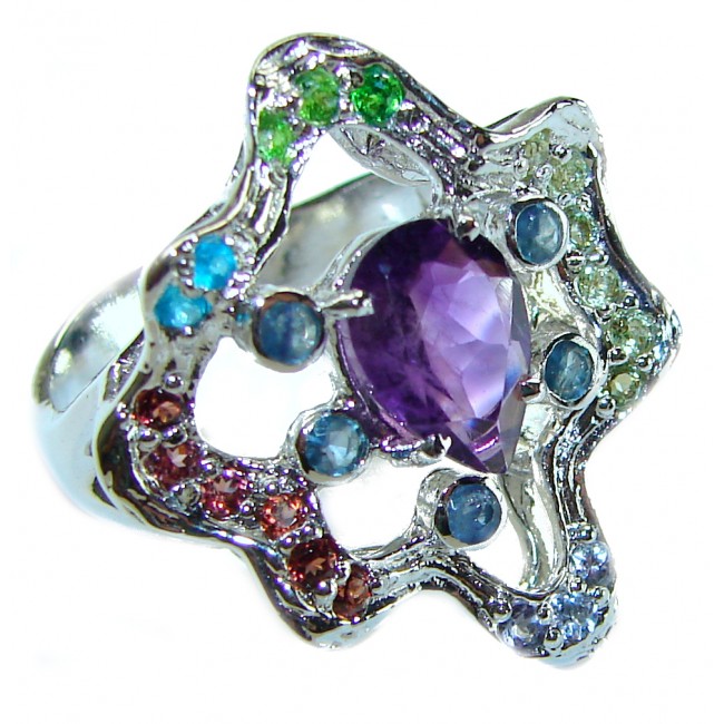 Purple Melody Amethyst .925 Sterling Silver Handcrafted Ring size 9 1/4