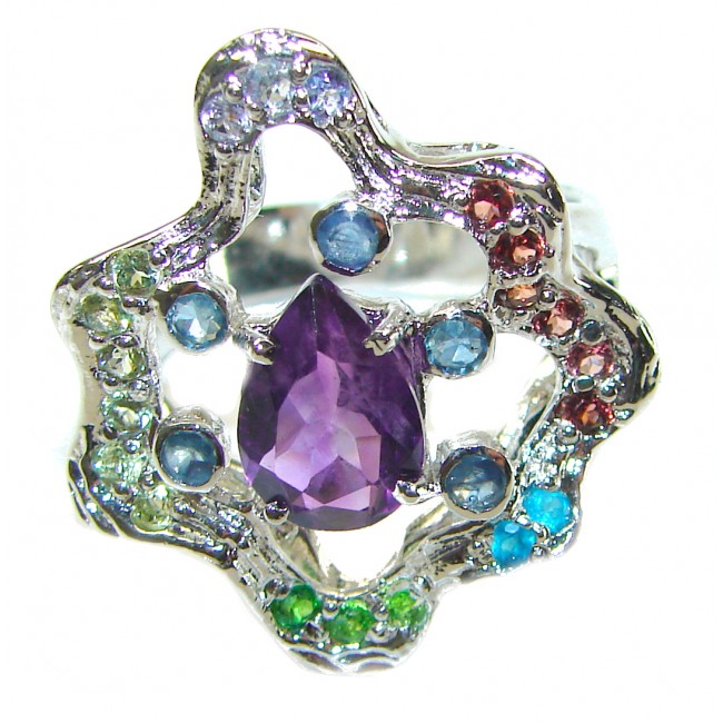 Purple Melody Amethyst .925 Sterling Silver Handcrafted Ring size 9 1/4