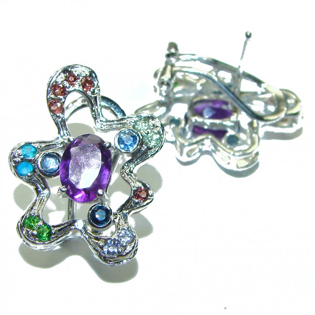 Purple Melody Amethyst .925 Sterling Silver Statement handcrafted earrings