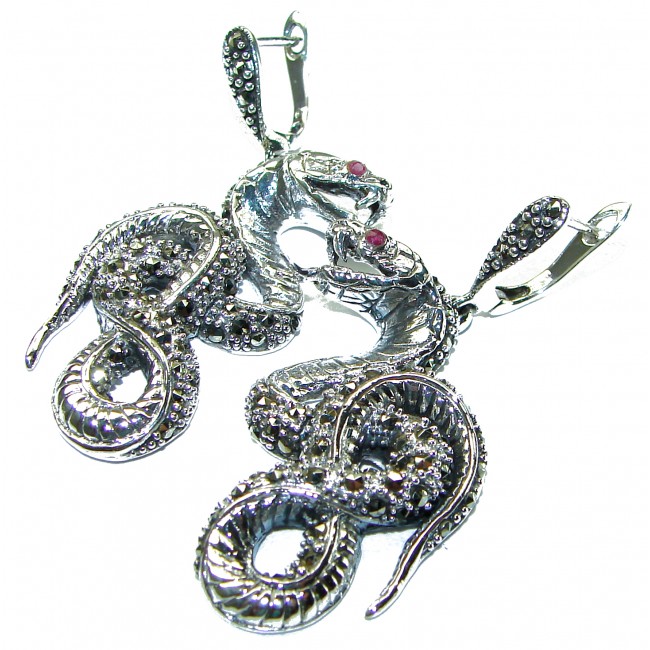 Snakes Ruby Marcasite .925 Sterling Silver handcrafted Earrings