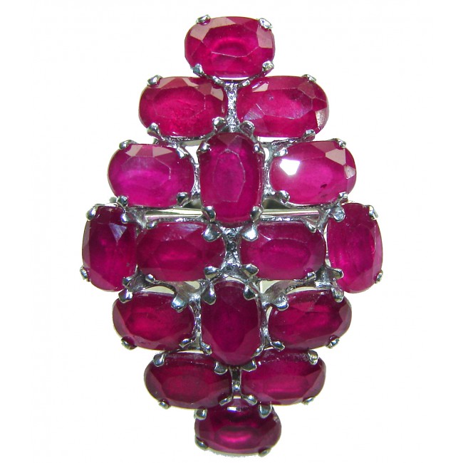 Bella Rosa authentic Ruby .925 Sterling Silver handcrafted Statement Large Cocktail Ring s. 7 1/4