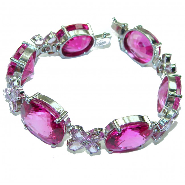 Luxurious 120.4 carat Riviera Pink Sapphire .925 Sterling Silver handcrafted Bracelet