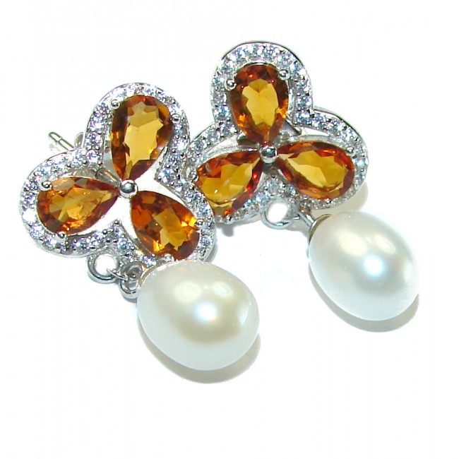 Citrine Pearl .925 Sterling Silver handcrafted earrings