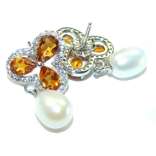 Citrine Pearl .925 Sterling Silver handcrafted earrings