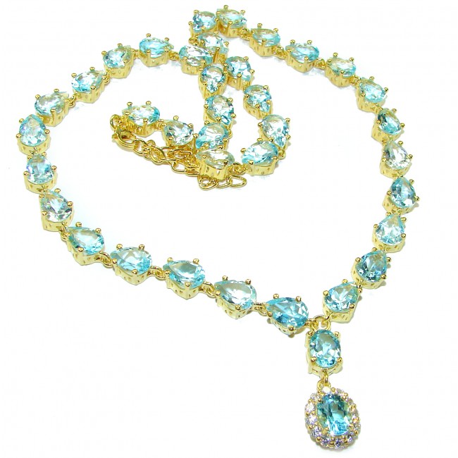 Oceansite Swiss Blue Topaz 18K Gold over .925 Sterling Silver handmade Statement necklace