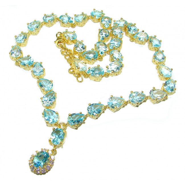 Oceansite Swiss Blue Topaz 18K Gold over .925 Sterling Silver handmade Statement necklace