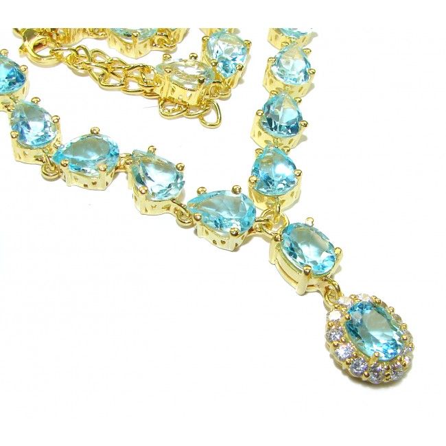 Oceansite Swiss Blue Topaz 18K Gold over .925 Sterling Silver handmade Statement necklace