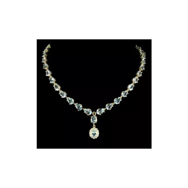 Oceansite Swiss Blue Topaz 18K Gold over .925 Sterling Silver handmade Statement necklace