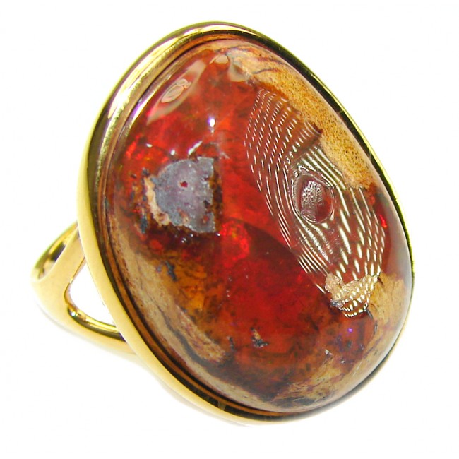 Bonfire Night best quality Mexican Opal 14K Gold over .925 Sterling Silver handmade ring 9