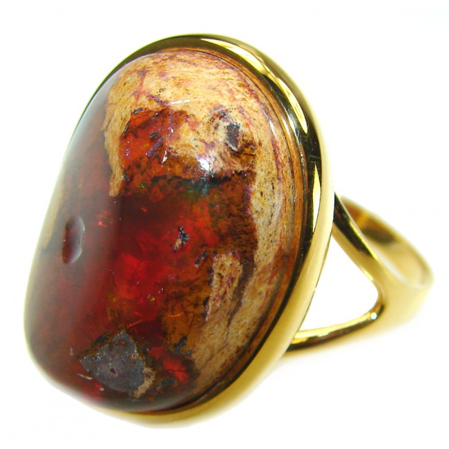 Bonfire Night best quality Mexican Opal 14K Gold over .925 Sterling Silver handmade ring 9