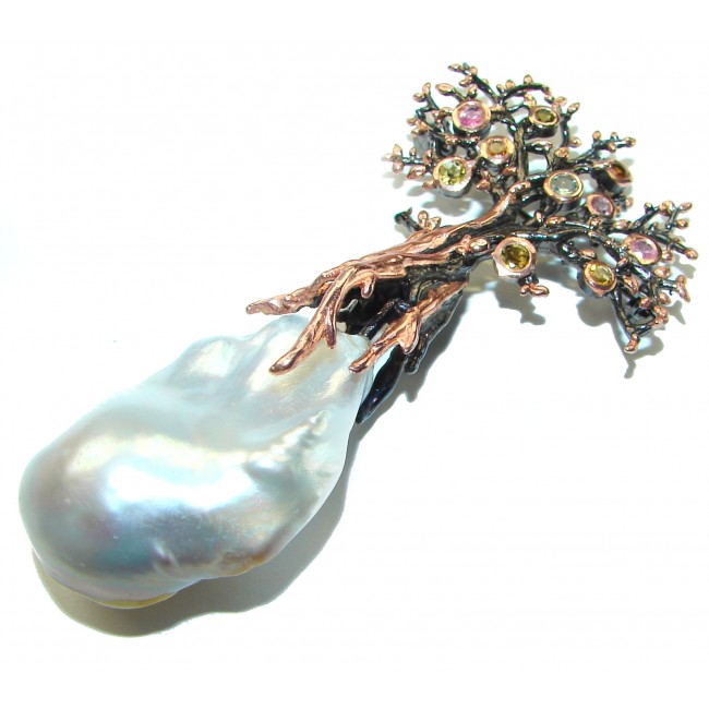 Spectacular Family Tree Natural Blister Pearl 14K Rose Gold over .925 Sterling Silver handmade Brooch