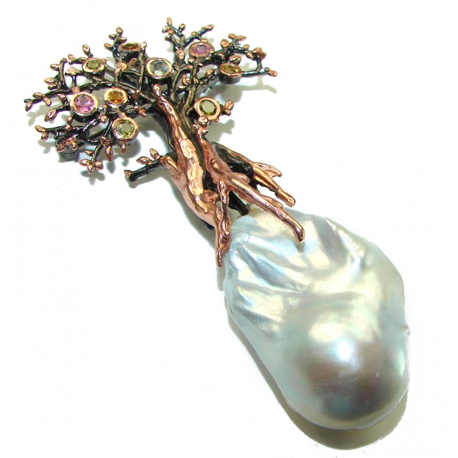 Spectacular Family Tree Natural Blister Pearl 14K Rose Gold over .925 Sterling Silver handmade Brooch