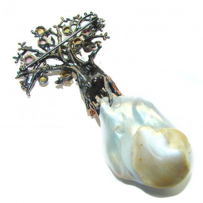 Spectacular Family Tree Natural Blister Pearl 14K Rose Gold over .925 Sterling Silver handmade Brooch