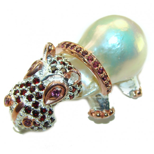 Hippo - Strength and Courage Natural Blister Pearl 14K Rose Gold over .925 Sterling Silver handmade Pendant