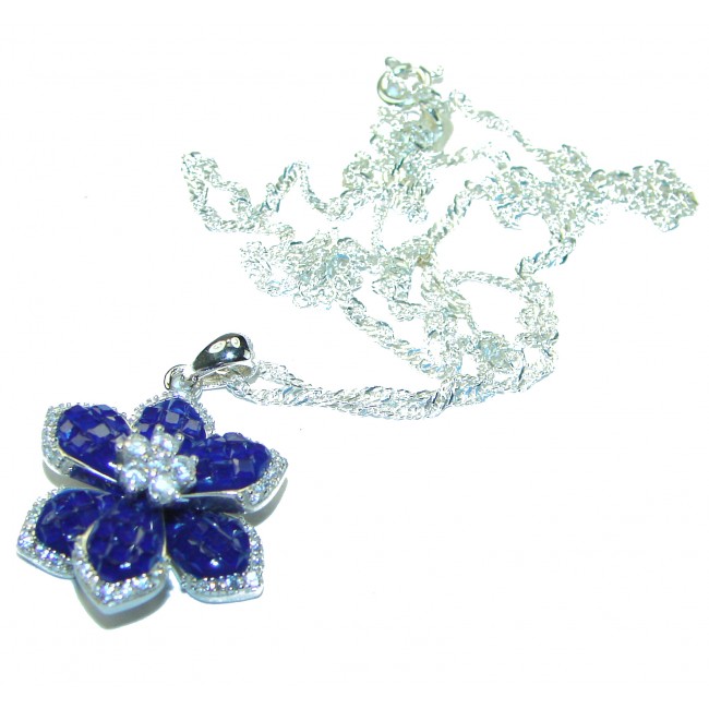 Great Masterpiece Flower genuine Sapphire .925 Sterling Silver handmade necklace