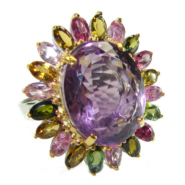 Spectacular 22.5 carat Amethyst Tourmaline .925 Sterling Silver Handcrafted Large Ring size 9