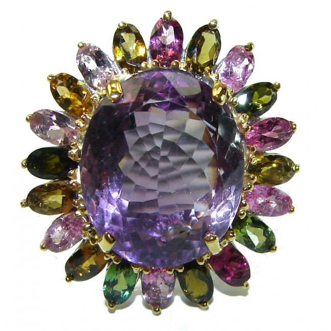 Spectacular 22.5 carat Amethyst Tourmaline .925 Sterling Silver Handcrafted Large Ring size 9