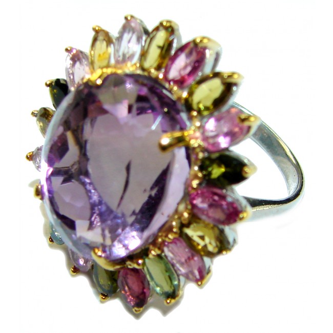 Spectacular 22.5 carat Amethyst Tourmaline .925 Sterling Silver Handcrafted Large Ring size 9