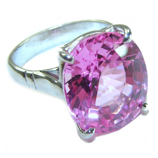 Blooming Orchid 17.5 carat OVAL cut Pink Sapphire .925 Silver handcrafted Cocktail Ring s. 7 1/4