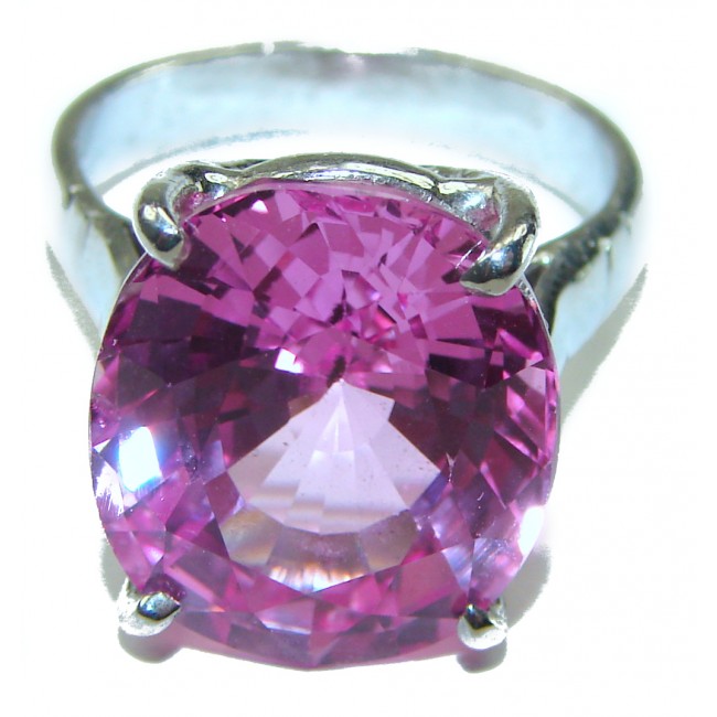 Blooming Orchid 17.5 carat OVAL cut Pink Sapphire .925 Silver handcrafted Cocktail Ring s. 7 1/4