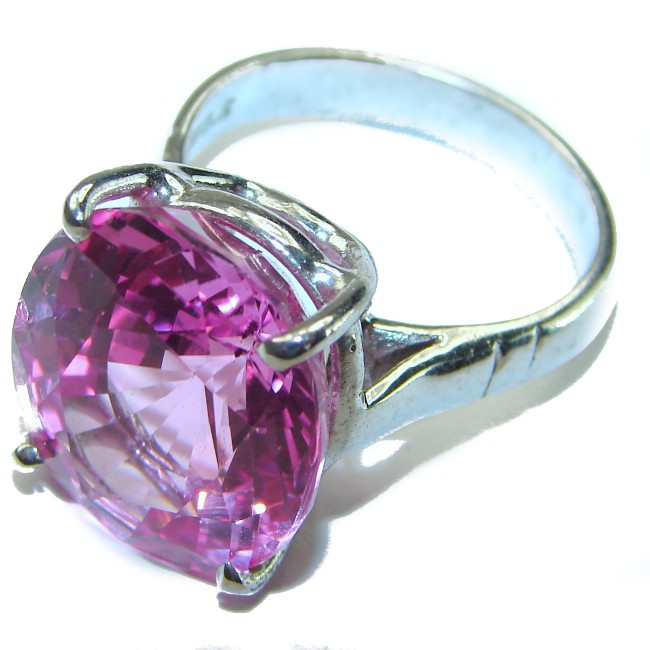 Blooming Orchid 17.5 carat OVAL cut Pink Sapphire .925 Silver handcrafted Cocktail Ring s. 7 1/4